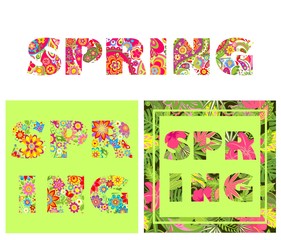 Fototapeta na wymiar T-shirt floral prints with spring lettering