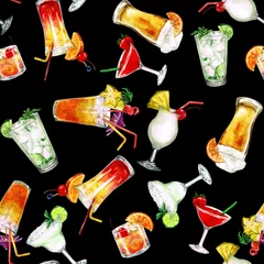 Gordijnen Summer Cocktails.Watercolor seamless pattern. © nataliahubbert