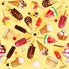 Foto op Plexiglas Ice Cream Mix. Watercolor seamless pattern. © nataliahubbert
