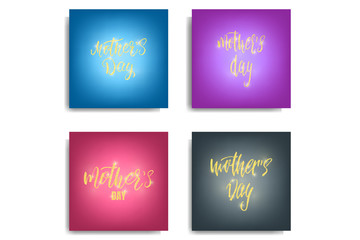 Mother's Day gold glitter calligraphy cards. Holiday lettering design .