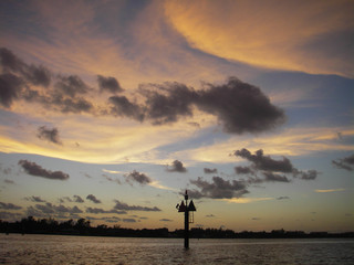 Fototapeta na wymiar Channel Marker At Sunset - Florida Seascape