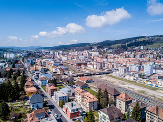 Aerial view on UNESCO heritage city La de Chaux de Fonds