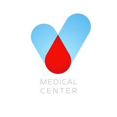 Medical clinic logo. Medical Center vector sign on check and blood drop icon