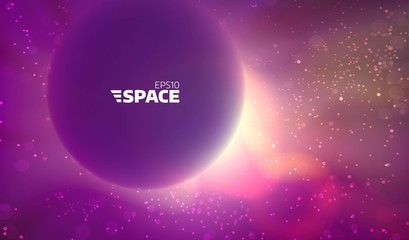 Colorful vector space background. Abstract nebula backdrop. Sun and star glowing