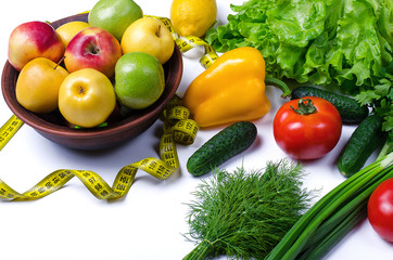Healthy food: fresh vegetables and fruits on the table.