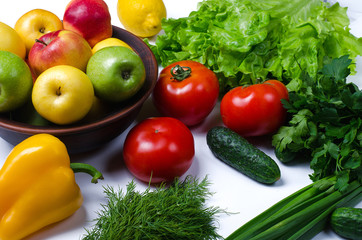 Healthy food: fresh vegetables and fruits on the table.
