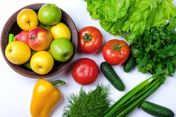 Healthy food: fresh vegetables and fruits on the table.