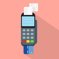 Pos terminal in flat style.Concept of cashless payment and credit card payment vector illustration.