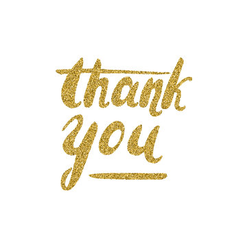 Thank you -  lettering with the gold glitter texture