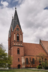 Fototapeta na wymiar Gothic church with belfries in Frankfurt on the Oder.