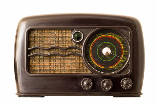 Old art deco radio isolated on white background