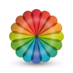 Rainbow flower logo. 3D icon and design element with copy space text. Bright and colorful company branding concept.