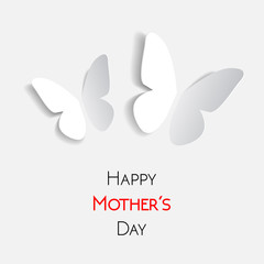 Happy Mother's Day greeting card, white with white paper origami butterflies