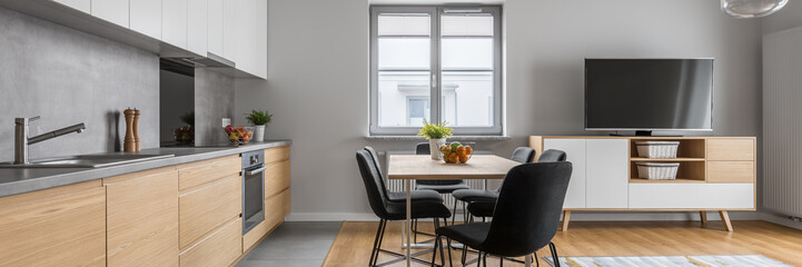 Modern wood kitchen with table