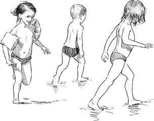 sketches of the children on the beach