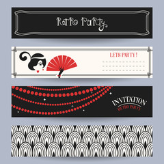 Retro Party invitation card in the style of the 1920s. Vector illustration. Art Deco and Nouveau