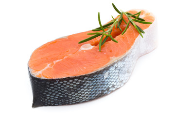 salmon steak close-up isolated on white background