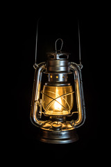 Oil lamp shining in the dark
