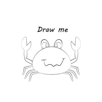 Draw me - vector illustration of sea animals. The crab coloring game for children.
