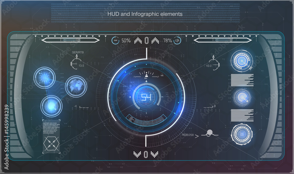 Poster futuristic blue infographics as head-up display. display navigation elements for the web and app. fu