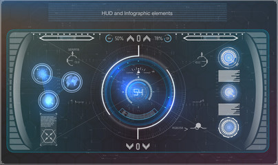Futuristic blue infographics as head-up display. Display navigation elements for the web and app. Futuristic user interface. Virtual graphic. Vector.