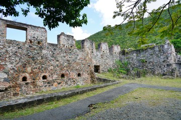 View of the historic landmark Annaberg Sugar Plantation ruins in the United States Virgin Islands National Park