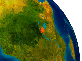 Rwanda on model of planet Earth