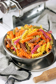 Colored italian fusilli pasta