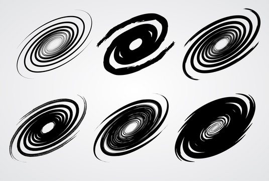 black spiral swirl like galaxy set with brush vector illustration