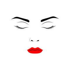 Face of woman with closed eyes on white background