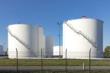 many huge white silos