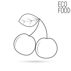 Icon of two cherries on a branch on a white background