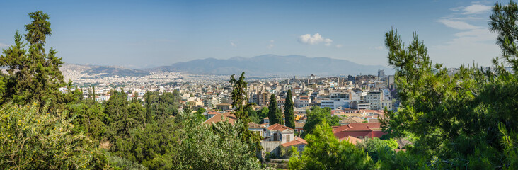 Fototapeta na wymiar Panorama of Athens and ancient ruins, Greece.