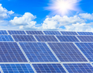 Solar panels and sky background