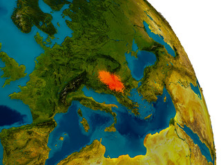 Serbia on model of planet Earth