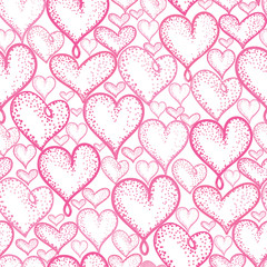 Fototapeta na wymiar Vector pink hearts seamless repeat pattern background design. Great for romantic Valentine Day cards, wrapping paper, fabric, wallpaper.