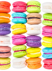 Colorful french macarons background, Selective focus.
