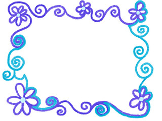 Colorful hand drawn blue bright spring flower frame for greeting card on the white background, isolated floral illustration painted by oil color, high quality