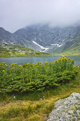 Naklejka na ściany i meble Amazing landscape of The Twin lake, The Seven Rila Lakes, Bulgaria