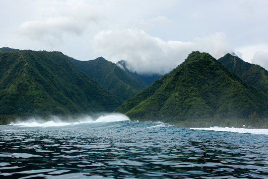 Sea and green mountains, Tahiti, South Pacific