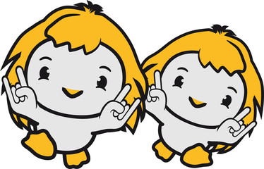 team 2 freunde paar heavy metal hard rock hand hörner teufel musik party feiern club konzert küken süß niedlich klein baby kind ente vogel comic cartoon