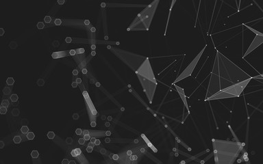 Abstract polygonal space low poly dark background, 3d rendering