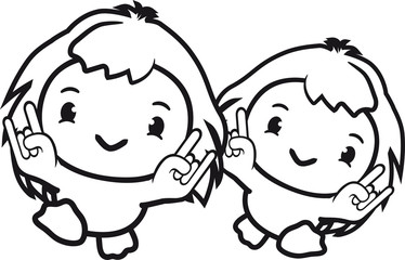 team 2 freunde paar heavy metal hard rock hand hörner teufel musik party feiern club konzert küken süß niedlich klein baby kind ente vogel comic cartoon