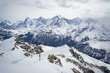 A popular snow ski trip to Switzerland in the winter, so there is a high mountains terrain, beautiful and famous destinations.Alps Mountain from Jungfrau in Europe
