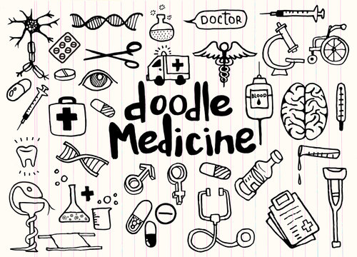 Health Care And Medicine Doodle Background. Vector Illustration