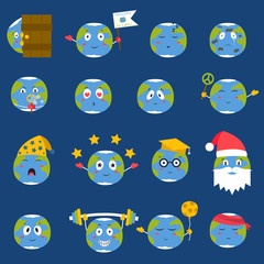 Cartoon globe emotion icons smile happy nature character expression vector illustration avatar