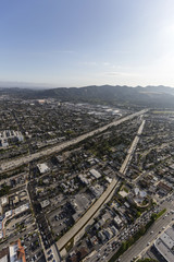Fototapeta premium Aerial view of the Ventura 134 Freeway, Glendale and Los Angeles in Southern California. 