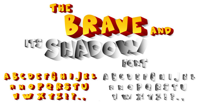 The Brave and its Shadow Font - Vector abstract comic book, cartoon style alphabet.