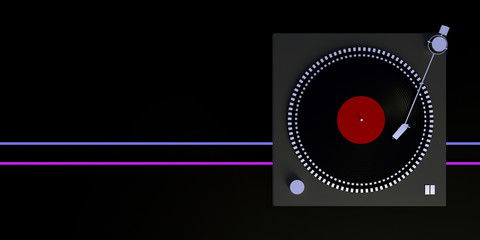 turntable, 3d illustration, 3d render, top view, neon light lines