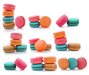 Colorful macaroons on white background